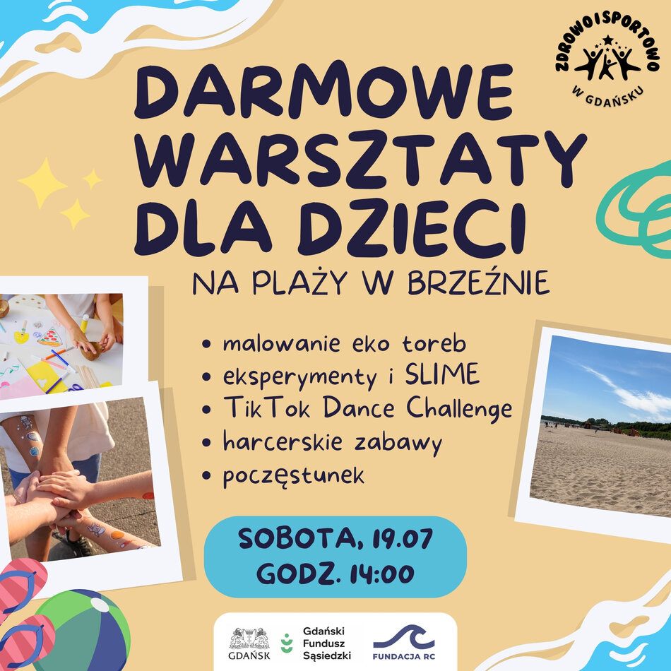Link do opisu wydarzenia: Darmowe warsztaty dla dzieci na plaży w Brzeźnie