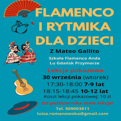 Link do opisu wydarzenia: Lekcja pokazowa rytmiki i flamenco dla dzieci