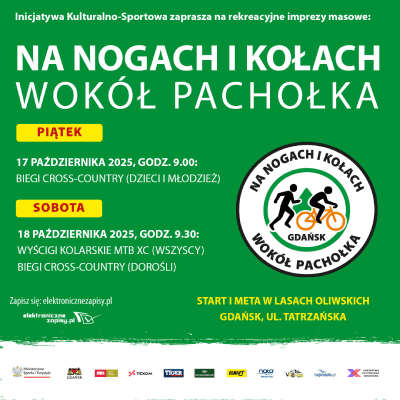 Link do opisu wydarzenia: Na Nogach i Kołach Wokół Pachołka – wyścigi kolarskie MTB XC oraz biegi cross country