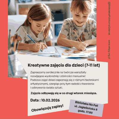 Link do opisu wydarzenia: Kreatywne warsztaty dla dzieci 7-11 lat