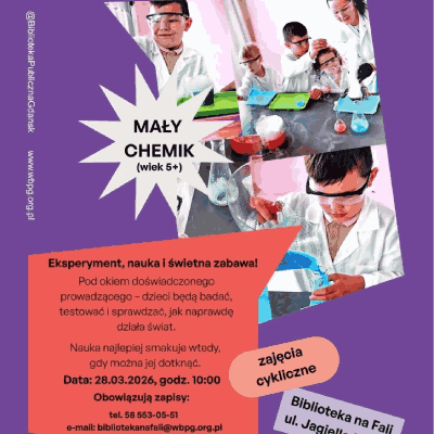 Link do opisu wydarzenia: Mały chemik (warsztaty dla dzieci 5+)