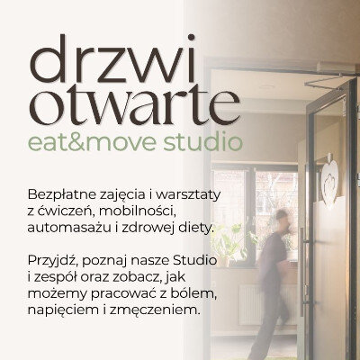 Link do opisu wydarzenia: Drzwi Otwarte Eat&Move – Ciało. Stres. Energia. Ruch. Dieta. Zdrowie.  