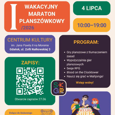 Link do opisu wydarzenia: I Wakacyjny Maraton Planszówkowy 2026 